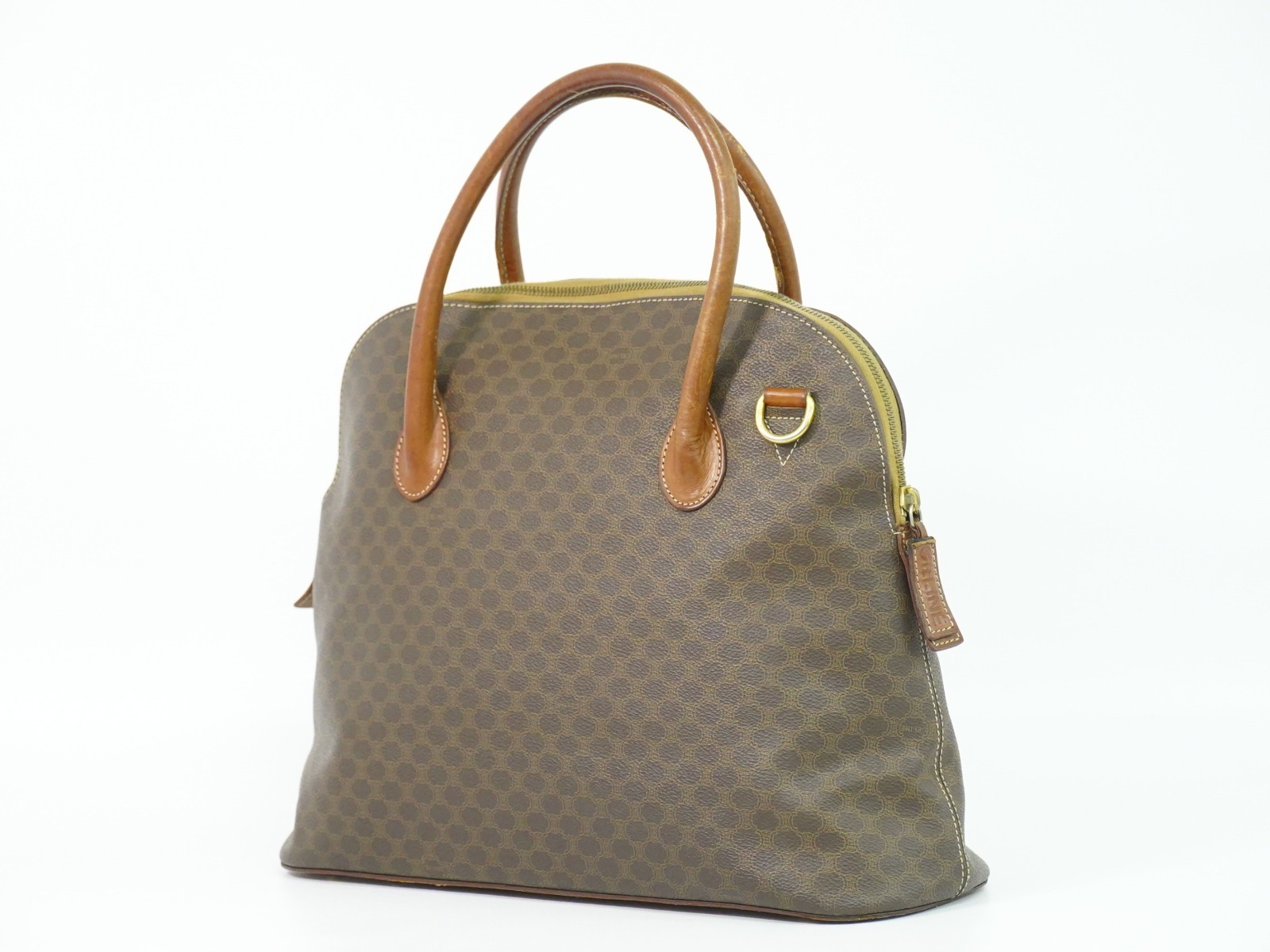 CELINE Macadam PVC Handbag Brown Gold