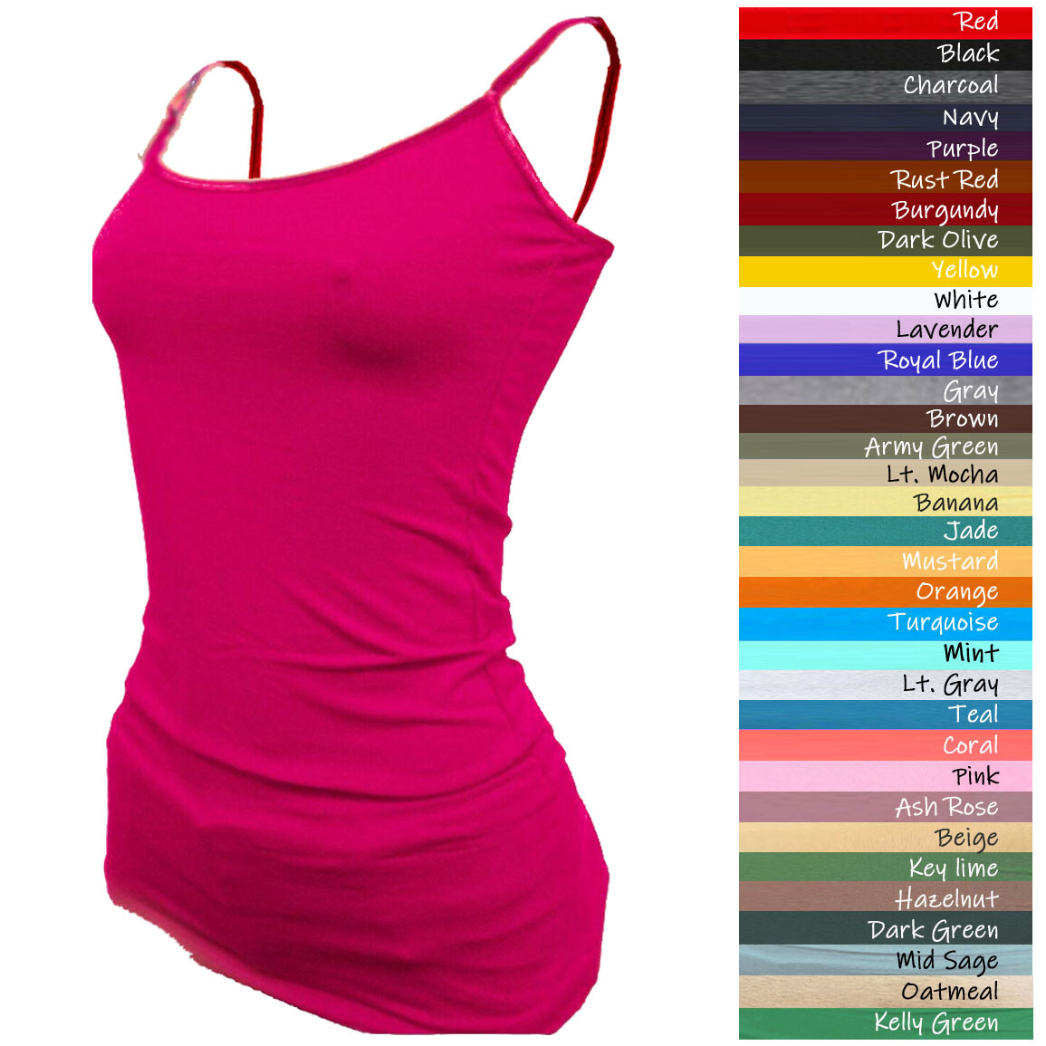 (Bozzolo) Plain Long Tank Top w/Spaghetti Straps Cotton Cami Junior Size S M L