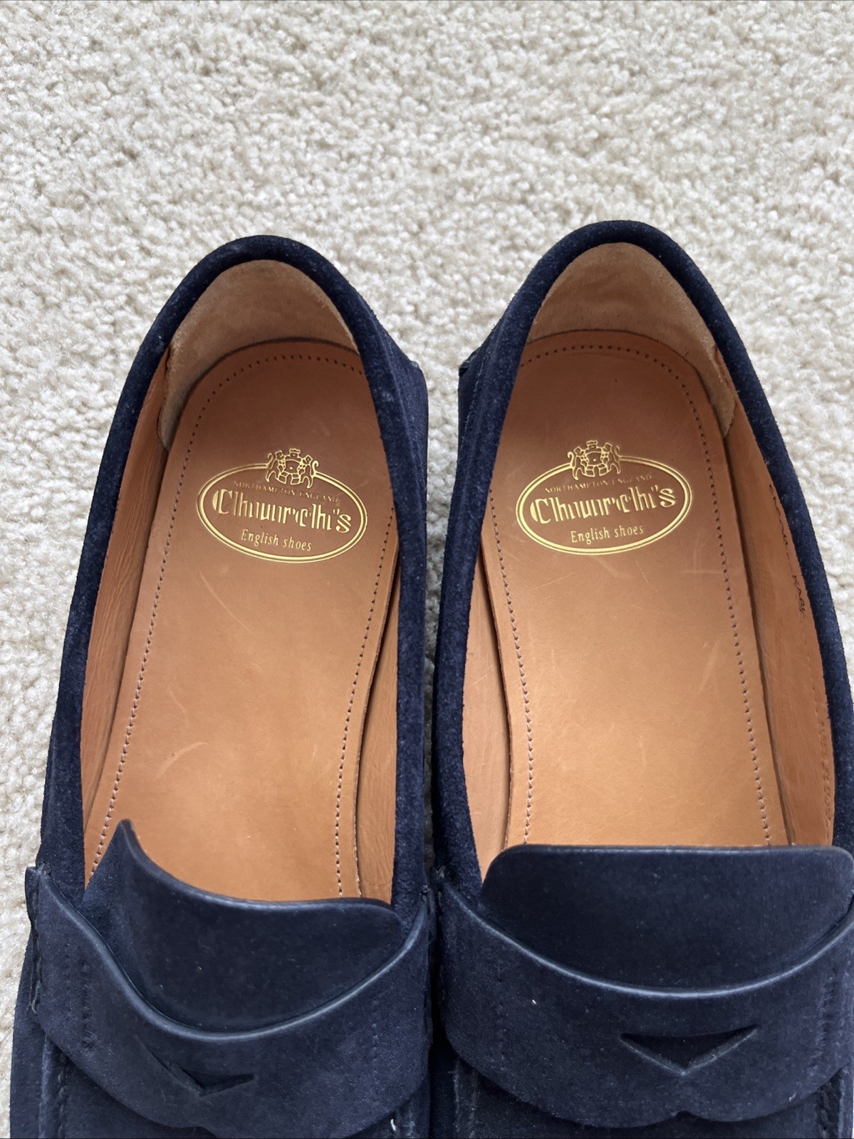 $1050 Church’s Karl – Blue Suede – Size 7M Loafer Leather Casual Made in Italy