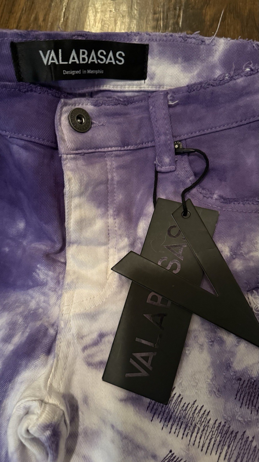 Valabasas Men’s Purple/White Tie-Dye Acid Wash Distressed Skinny Slim Fit Jeans