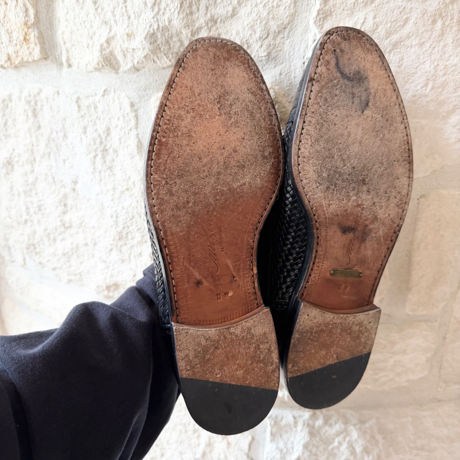 Mezlan Carmel Mens Black Woven Leather Tassel Loafers Shoes Made in Spain SZ 11
