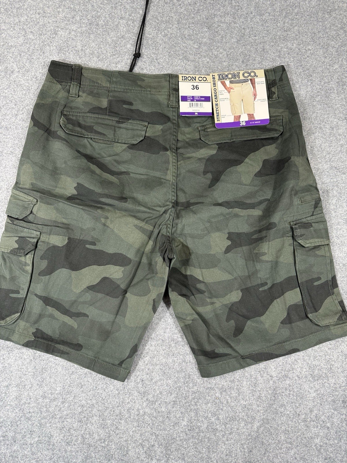 Iron Co Jungle Camo Cargo Shorts Men Size 36X10 Green Camouflage Stretch NWT