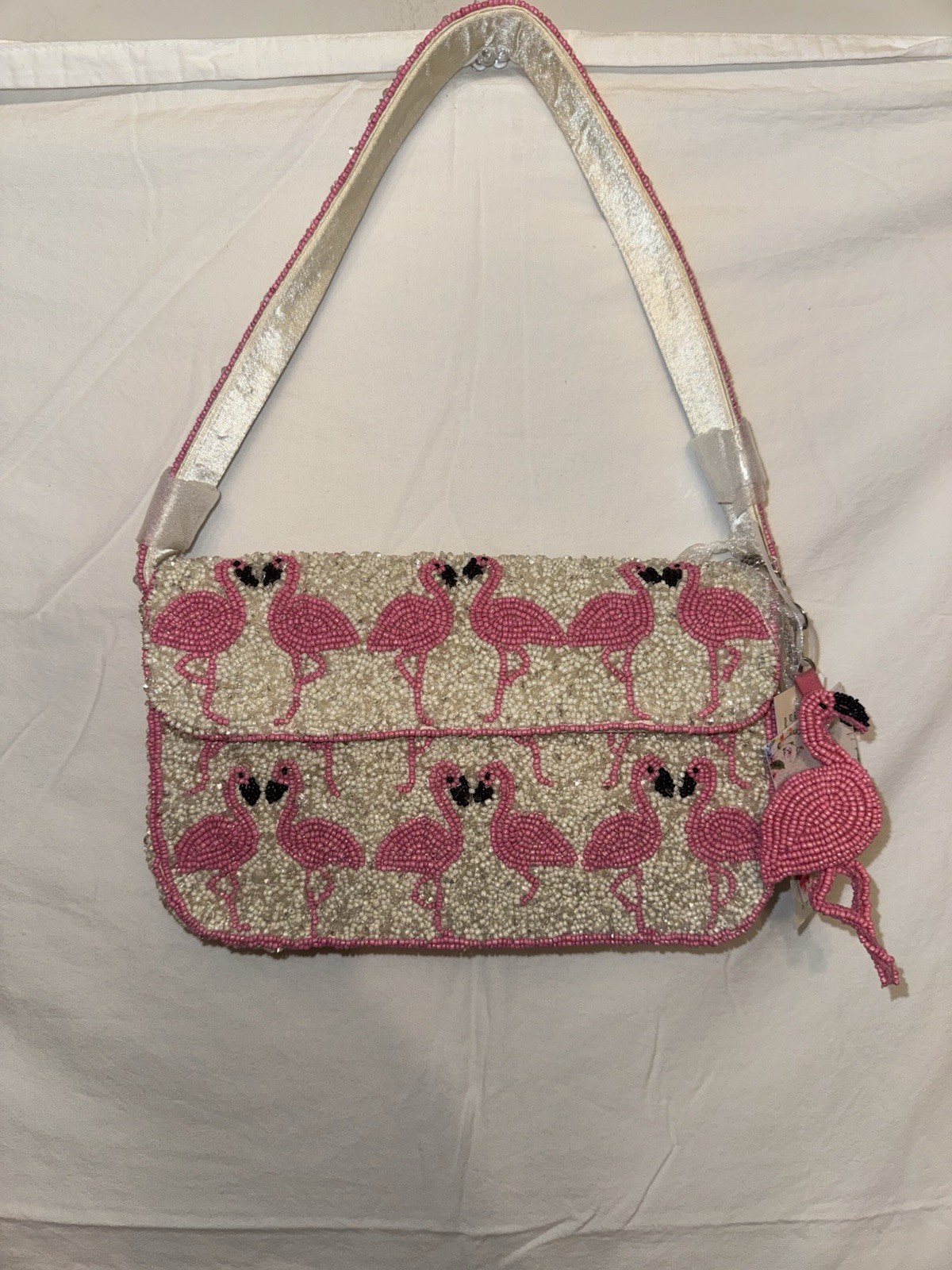 New Release Handcrafted in India Pink Flamingo Beaded Shoulder Bag Viral TikTok