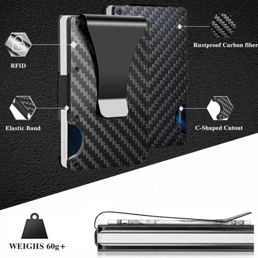 ST Men’s Slim Money Clip Carbon Fiber Wallet ID Credit Card Holder