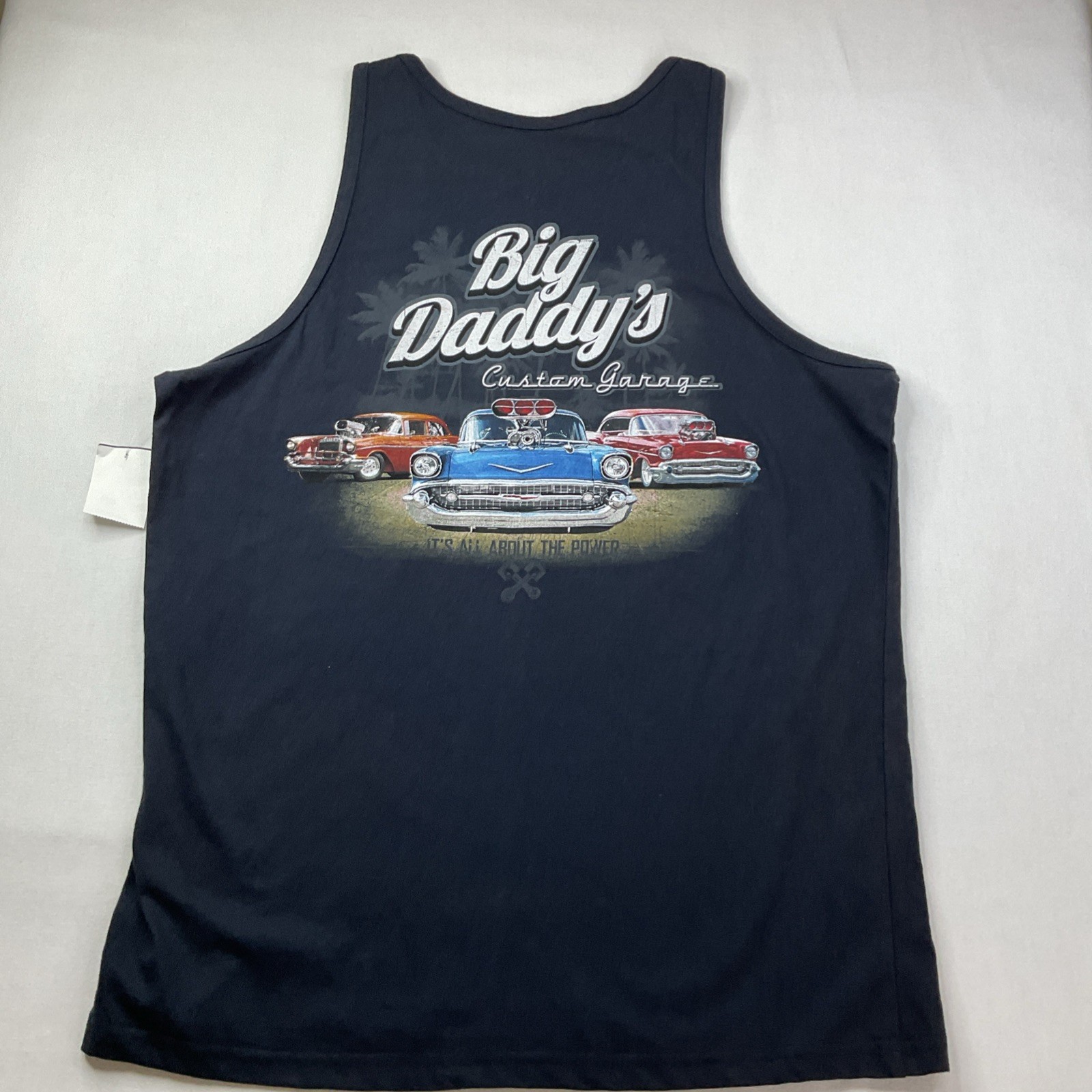 Big Daddy Garage Tank Top Men Sz L Newport Blue Graphic Tee Custom Cars NWT