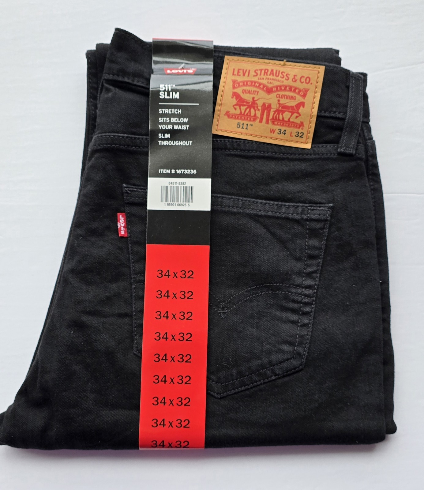 Levi’s Men’s 511 Slim Jeans Stretch Black Denim NEW 34×32
