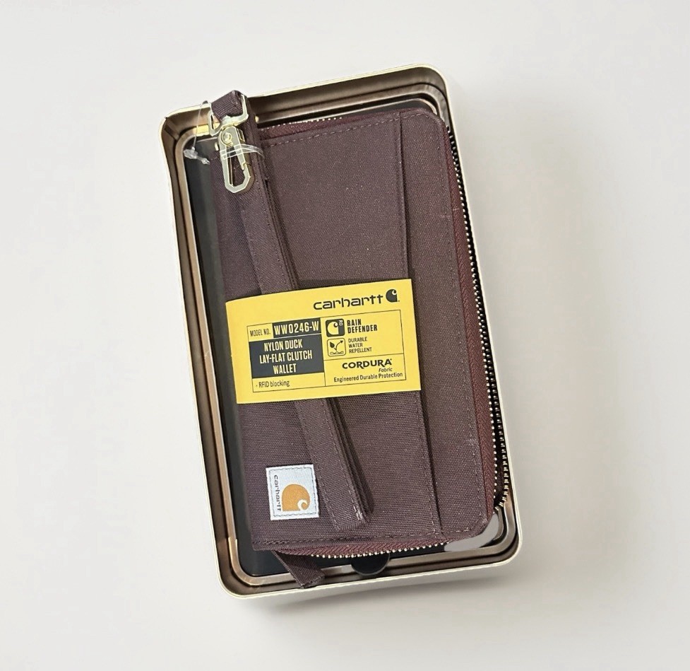 Carhartt Casual Canvas Wallet for Women Nylon Duck Lay-Flat Clutch Deep Wine