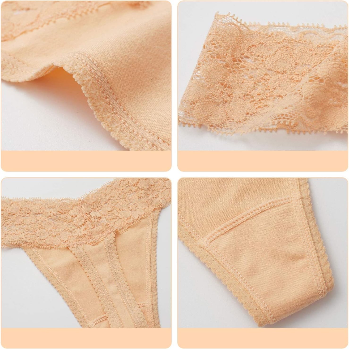 Lace Seamless Thong Panties for Women Low Waist T Back See Through Cotton