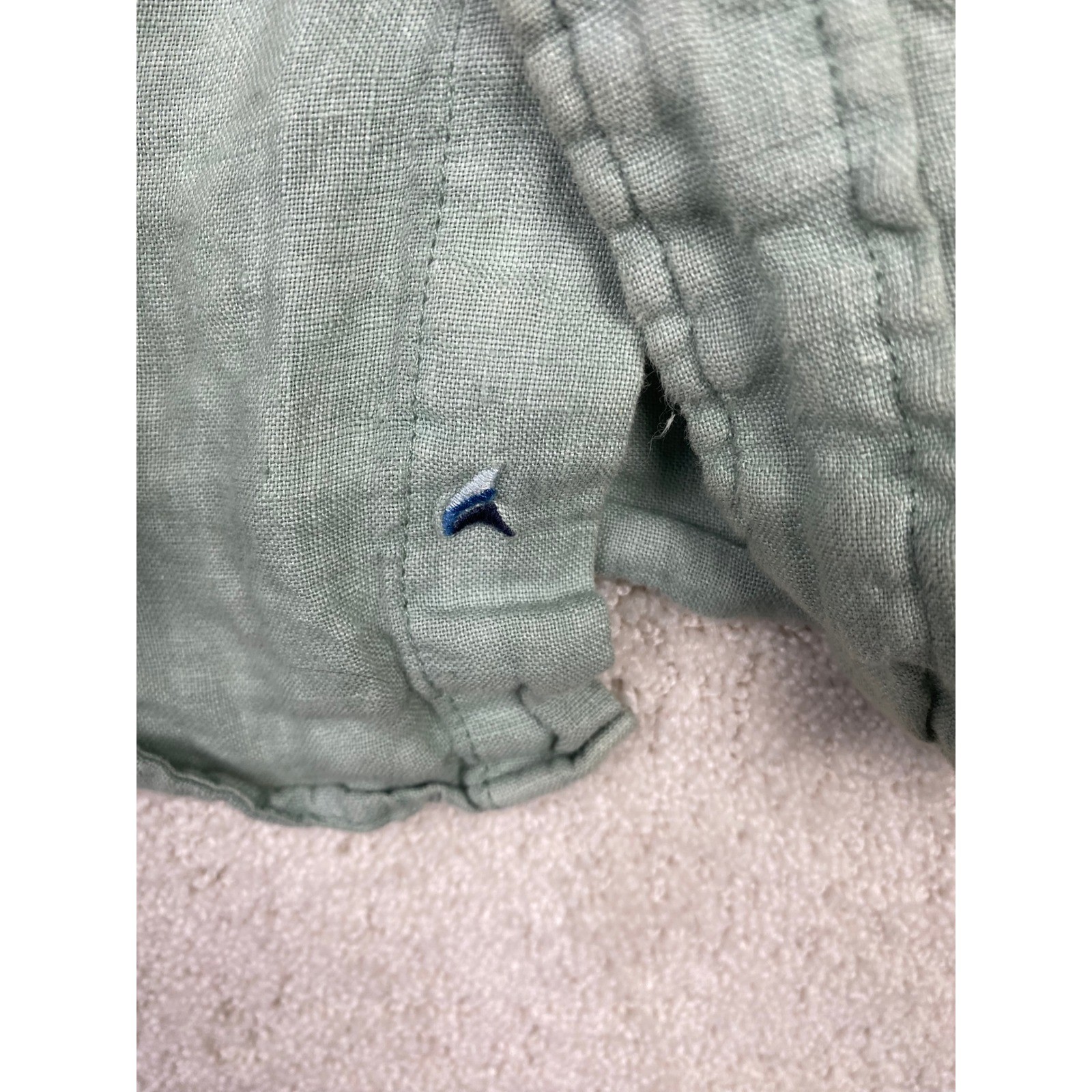 Tailor Vintage Linen Shirt Mens L Sage Green Long Sleeve Button Down Spots Noted