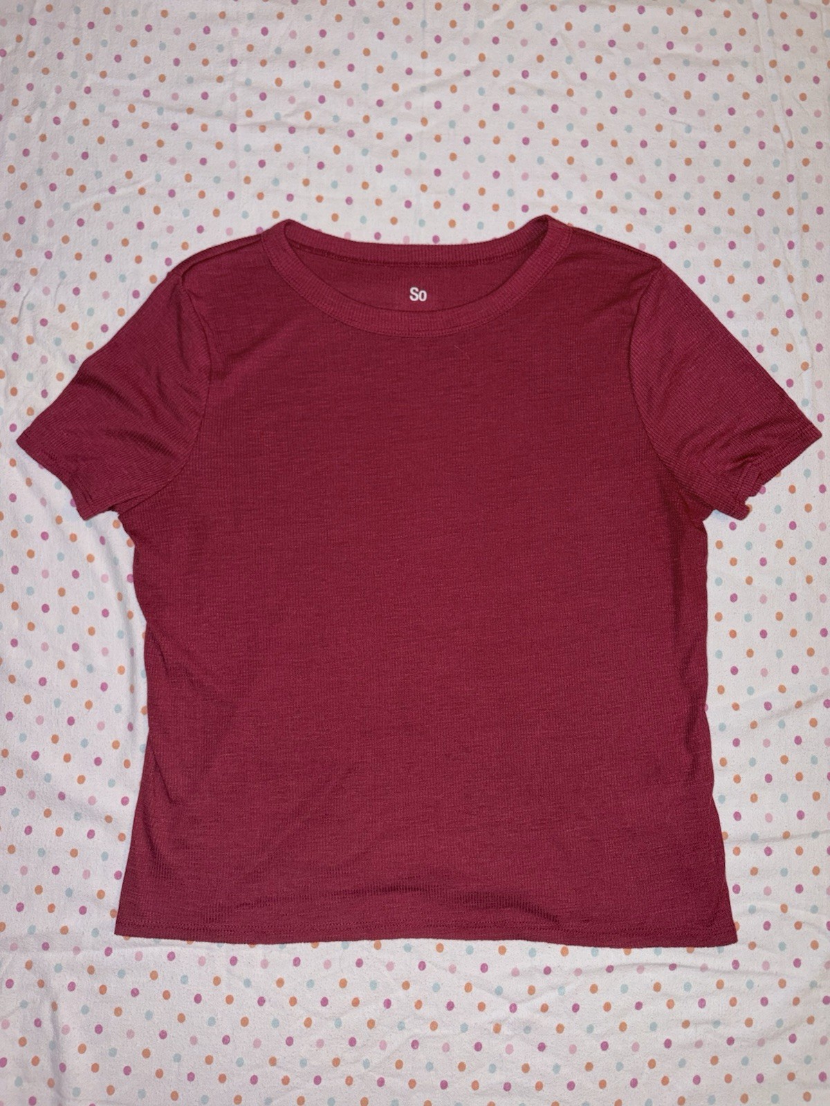 SO Women’s Red Short Sleeve Ribbed Knit Tee Size Large Casual Basic Top
