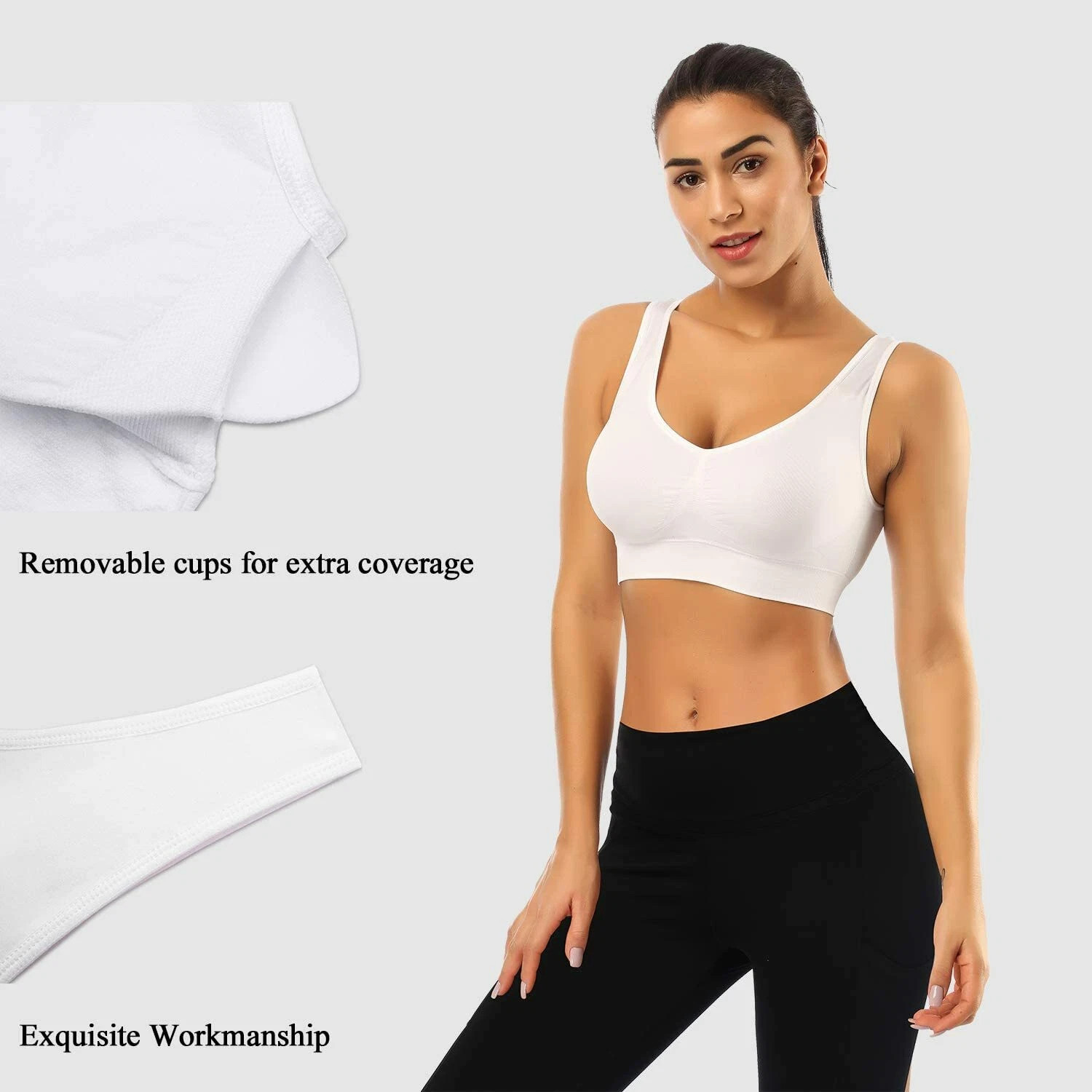 Sport Bras Seamless Wire-Free Light Support Tank Sports Yoga Sleep Bra 3 Pack US