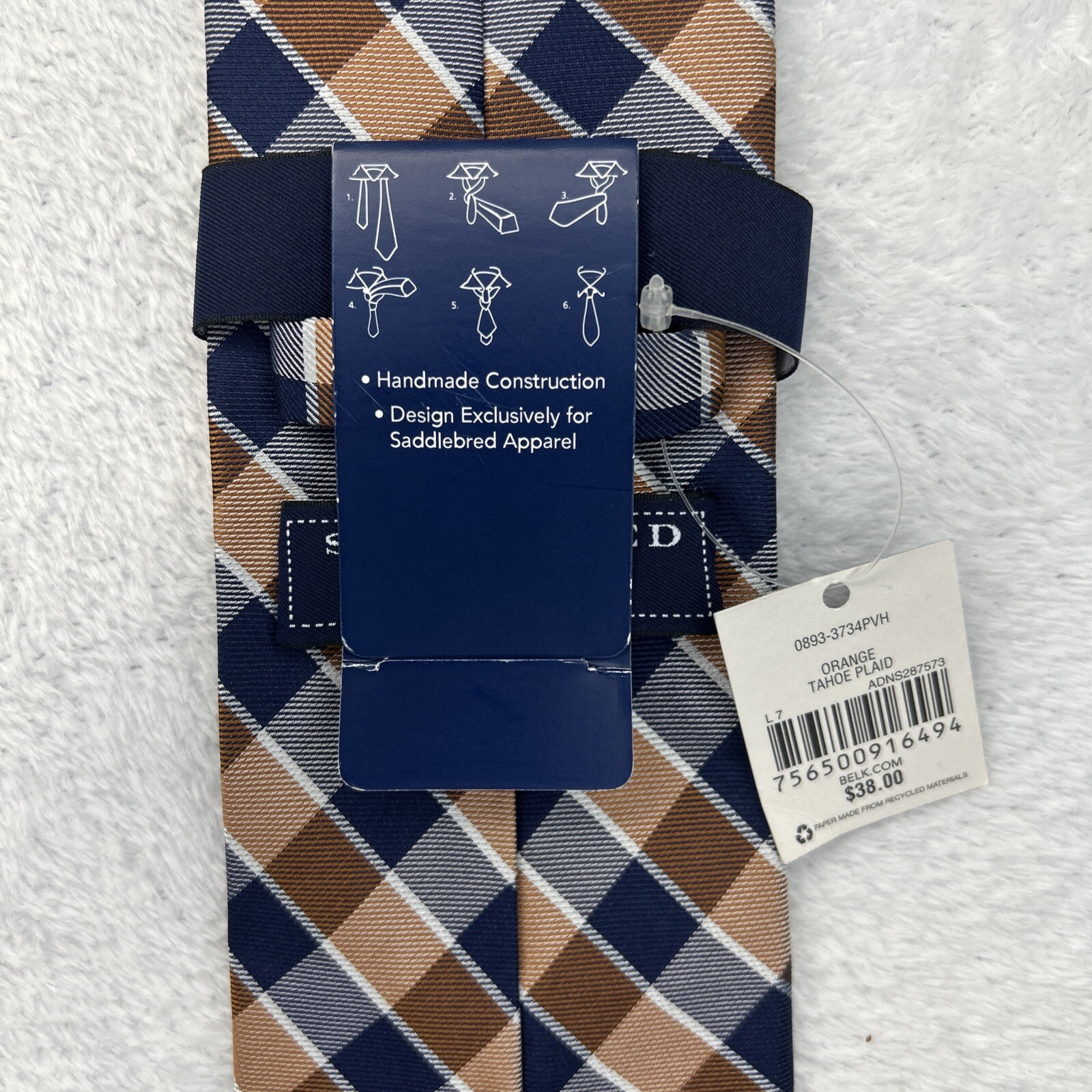 Saddlebred Blue Orange Plaid Men’s Necktie 3.5”x 58.5” 100% Silk NWT $38.00