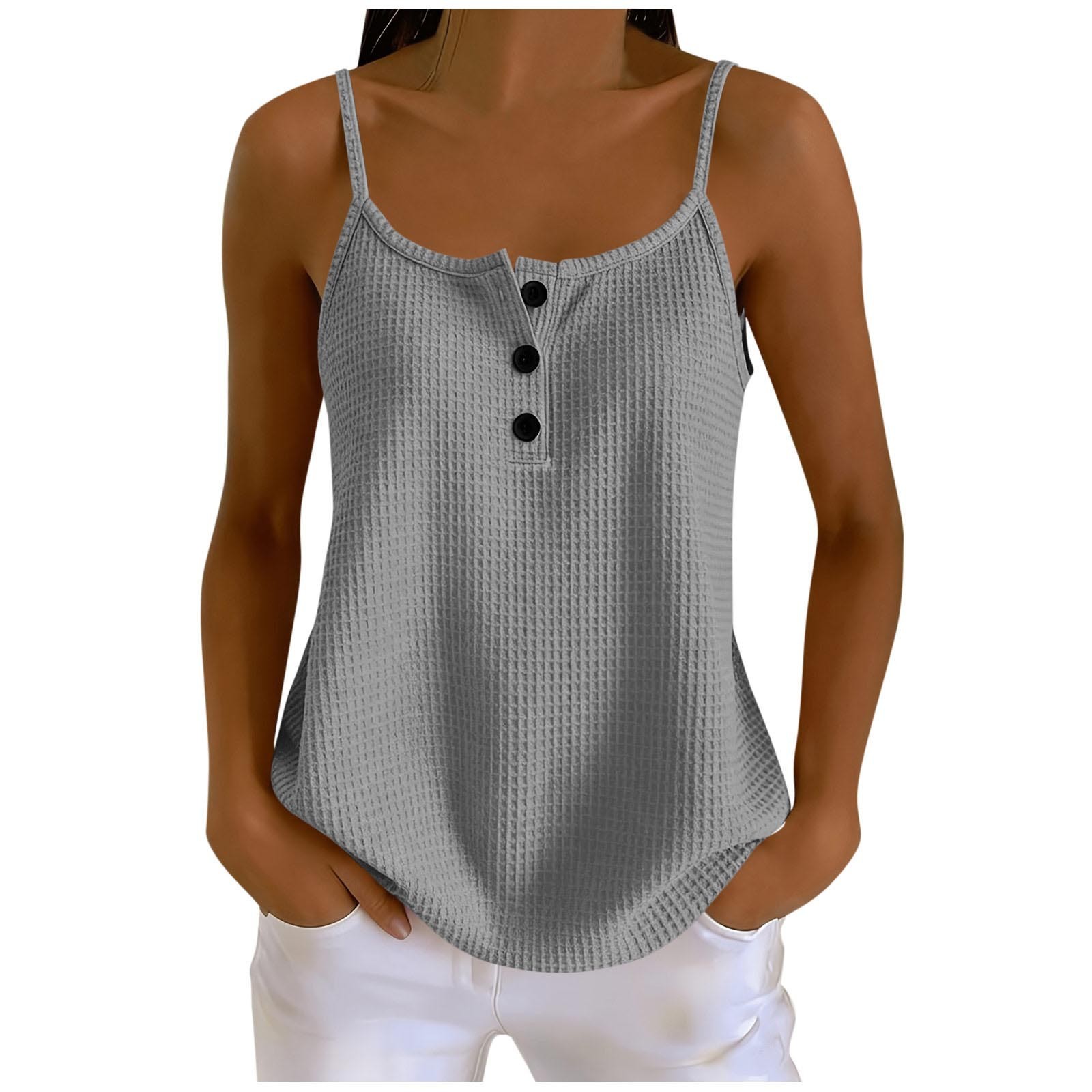 NEW Summer Solid-color Waffle-knit Patchwork Camisole Sizes S-XXL Desk Organizer