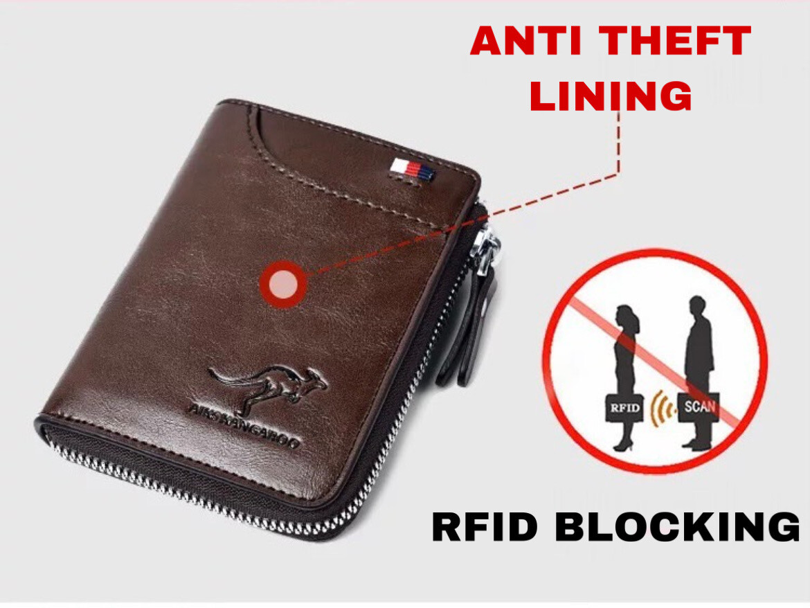 Mens RFID Blocking Leather Wallet Credit Card ID Holder Zipper Purse Waterproof