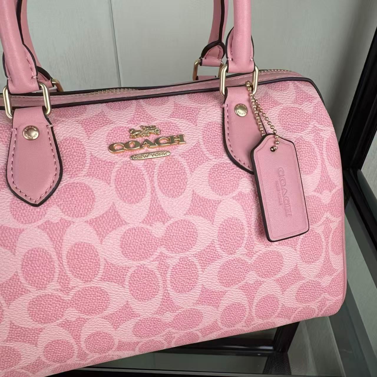 COACH Roan Satchel Bag Signature Canvas Powder Pink CV961 Outlet NEW