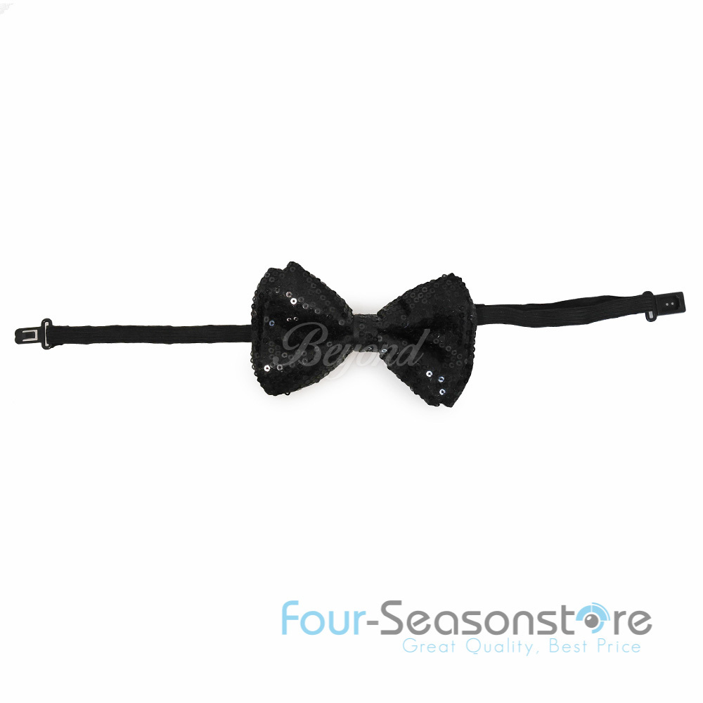 Black Color Tuxedo Classic BowTie Sequin Neckwear Adjustable Unisex Bow Tie