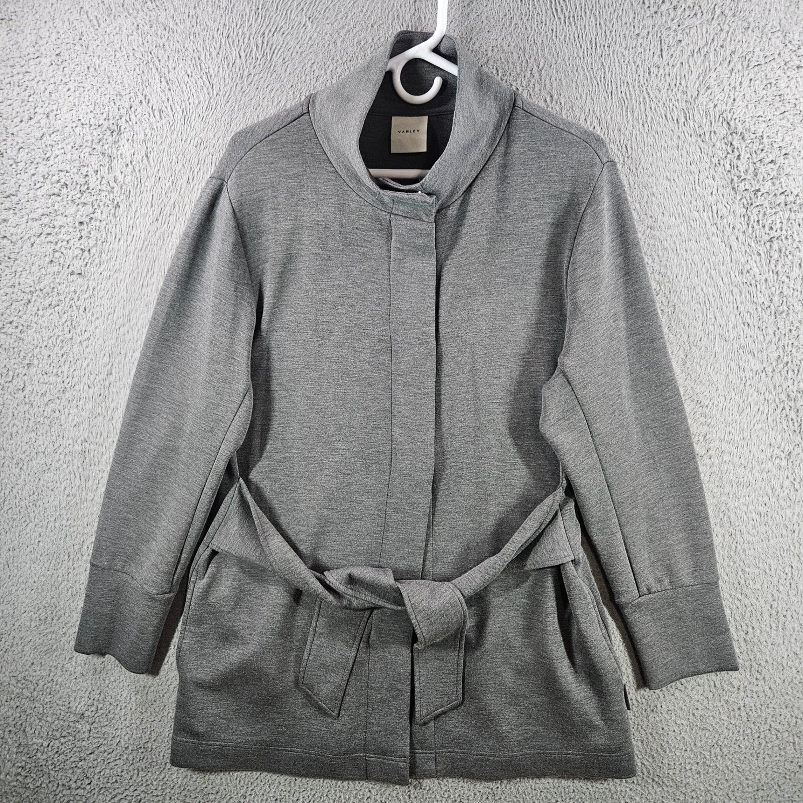 Varley Anset Jacket Grey Lightweight Doubleface Belted Snap Front Womens Large