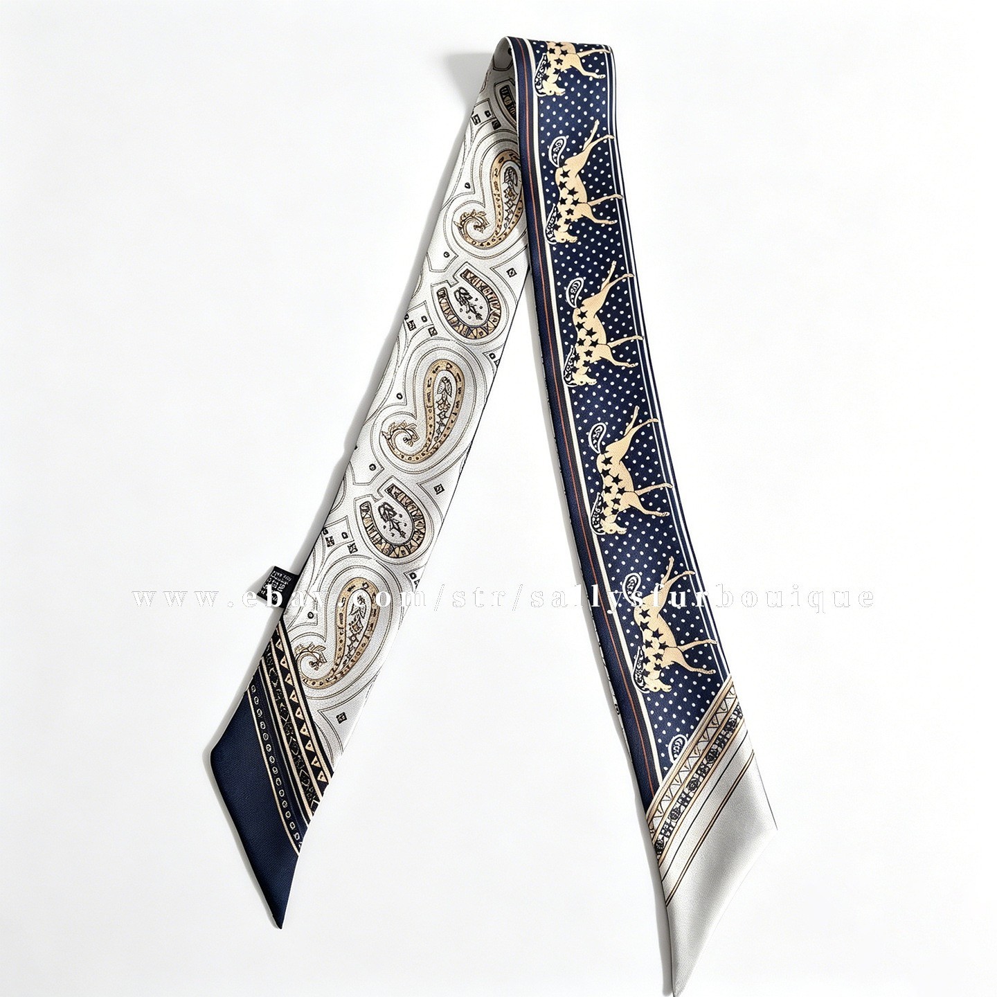 Sallys 100% Twill Silk Scarf Ribbon Paisley Print Bag Head Band Neck Tie 85x5cm