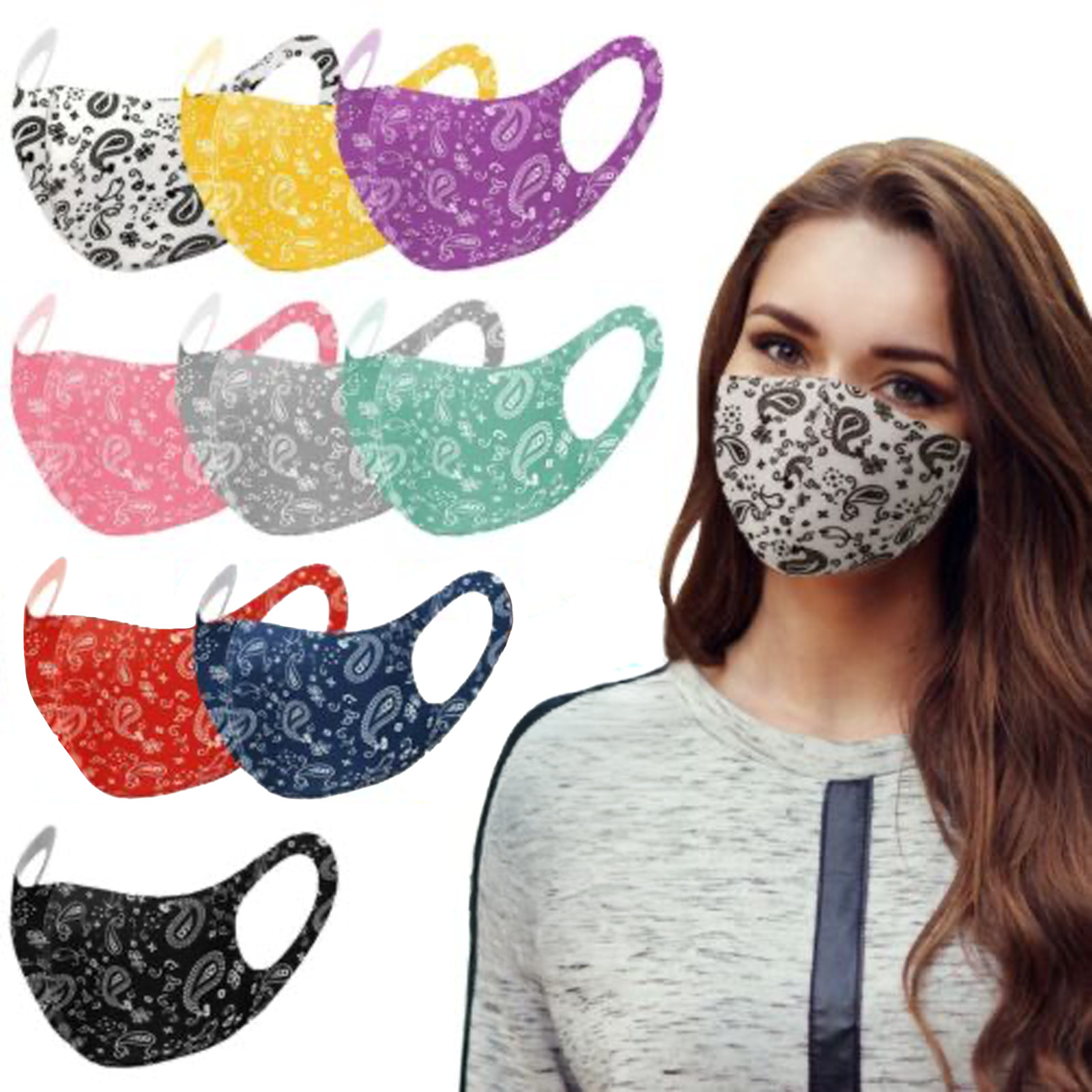Unisex Reusable Washable Breathable Fashion Paisley 10 PACK Face Masks 10 Colors