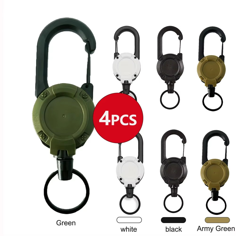 1/2/4Pcs Retractable Heavy Duty Reel Carabiner Keychain Badge Holder Steel Wire