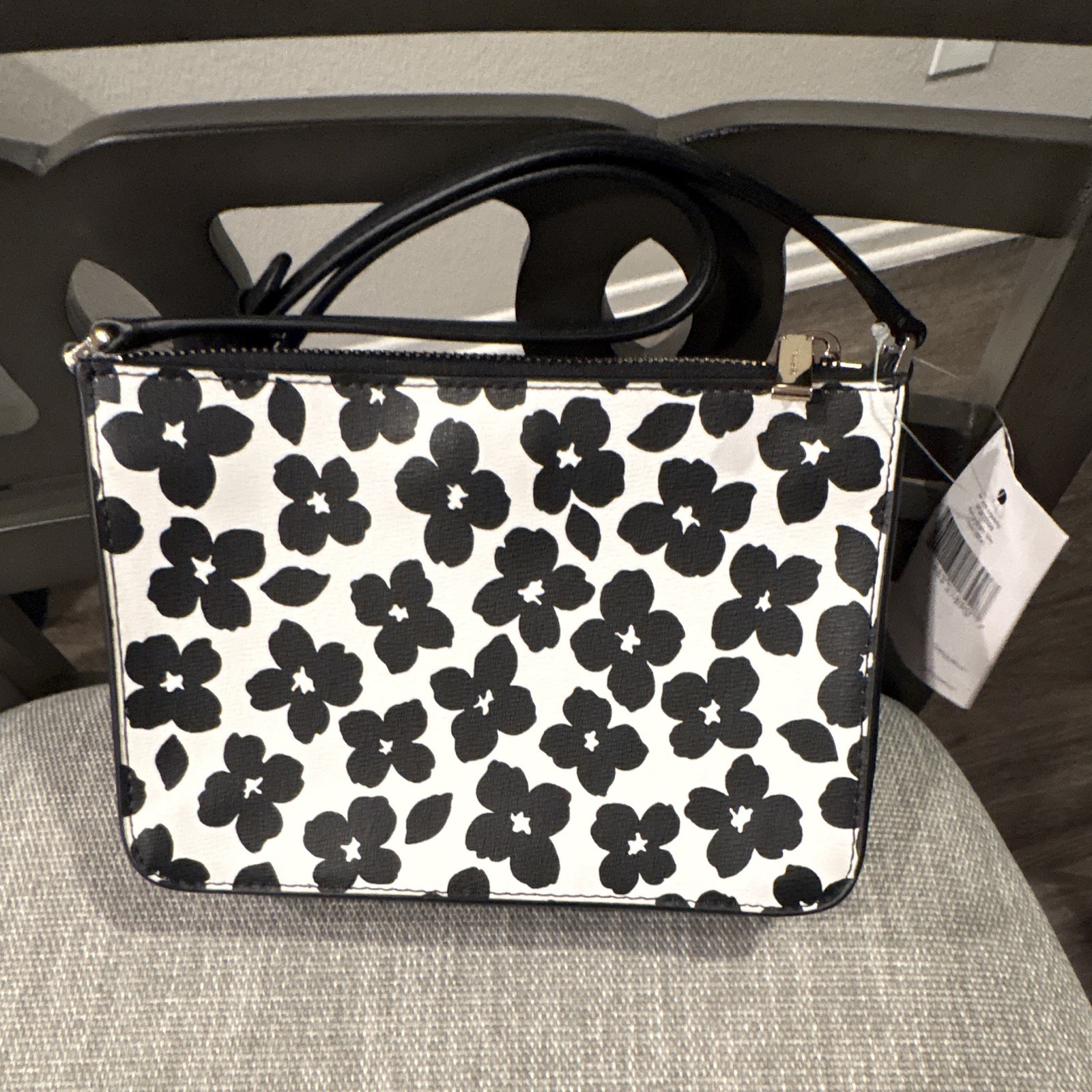 kate spade new york Small Floral Crossbody Zip Bag Black/White Det Strap