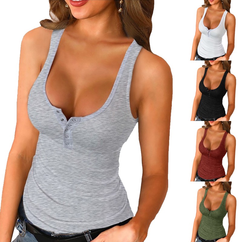 Summer Women Cotton Low-cut Vest Sleeveless T-Shirt Slim Fit Tank Tops Camisole