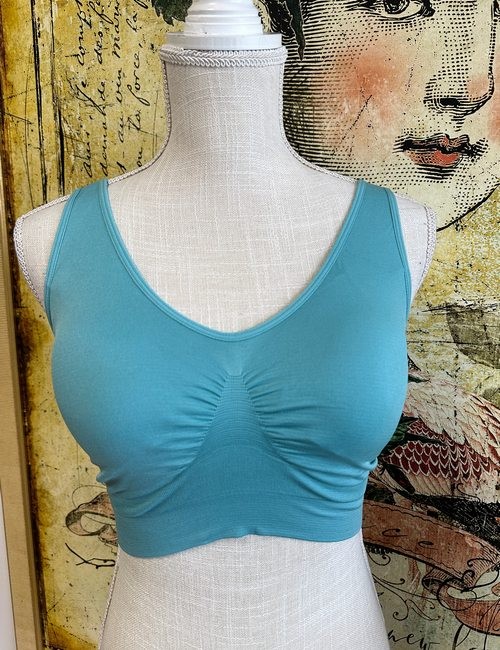 Rhonda Shear Bra Teal Seamless Removable Pads Pullover Ahh New