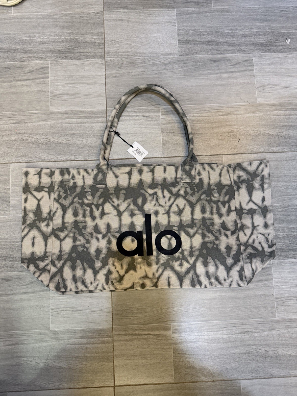 Alo Yoga Seoul Tote Bag Gray Tie Dye Canvas Large Shopper Shoulder Carryall New