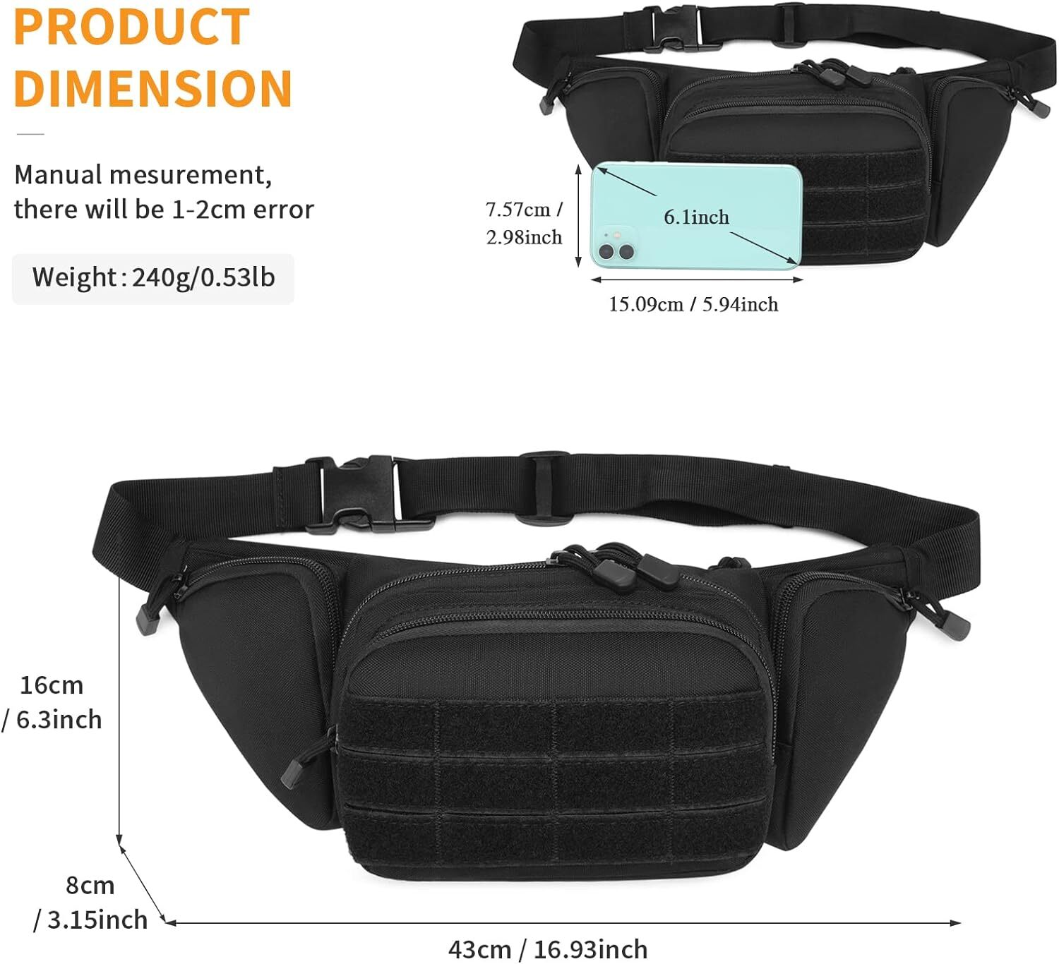 Tactical Waist Fanny Pack Phone Pouch Military Outdoor Camping Hiking Belt Bag