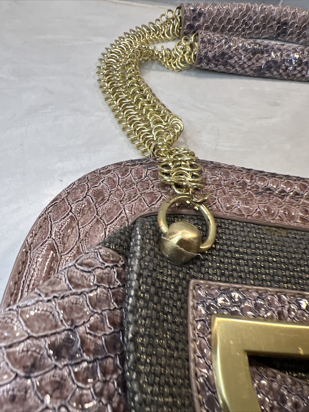 The Look by Randolph Duke Faux Croc Embossed Handbag Pink Purple Bling Bag
