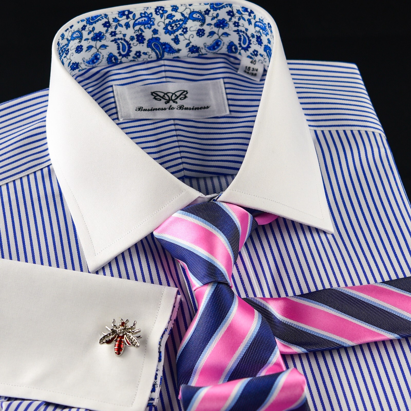 Blue Winchester Business Shirt With Paisley Inner Lining Fashionable Design
