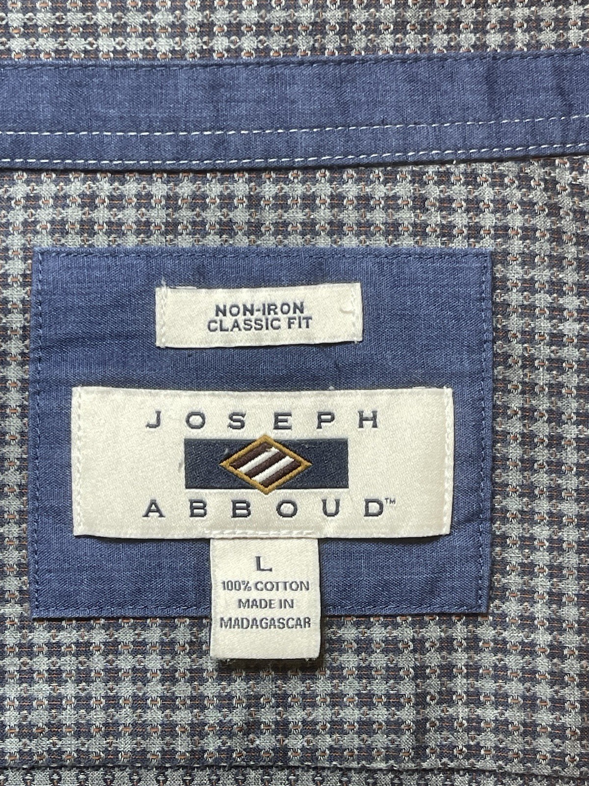 Joseph Abboud Navy and Gray Non-iron Dress Shirt 100% Cotton Size L