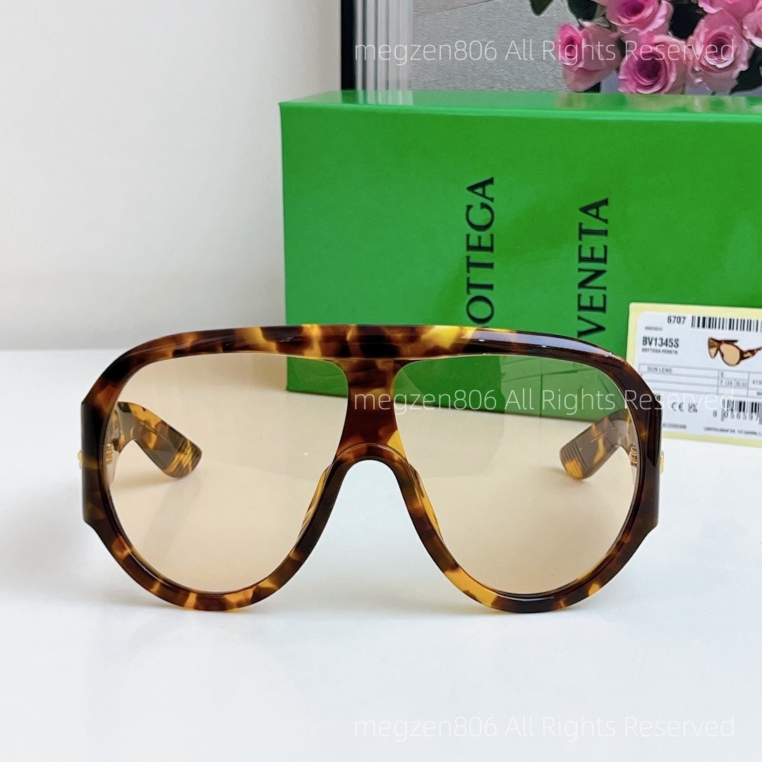 Bottega Veneta BV1345S Sunglasses Women Oversized Amber Tortoiseshell Authentic