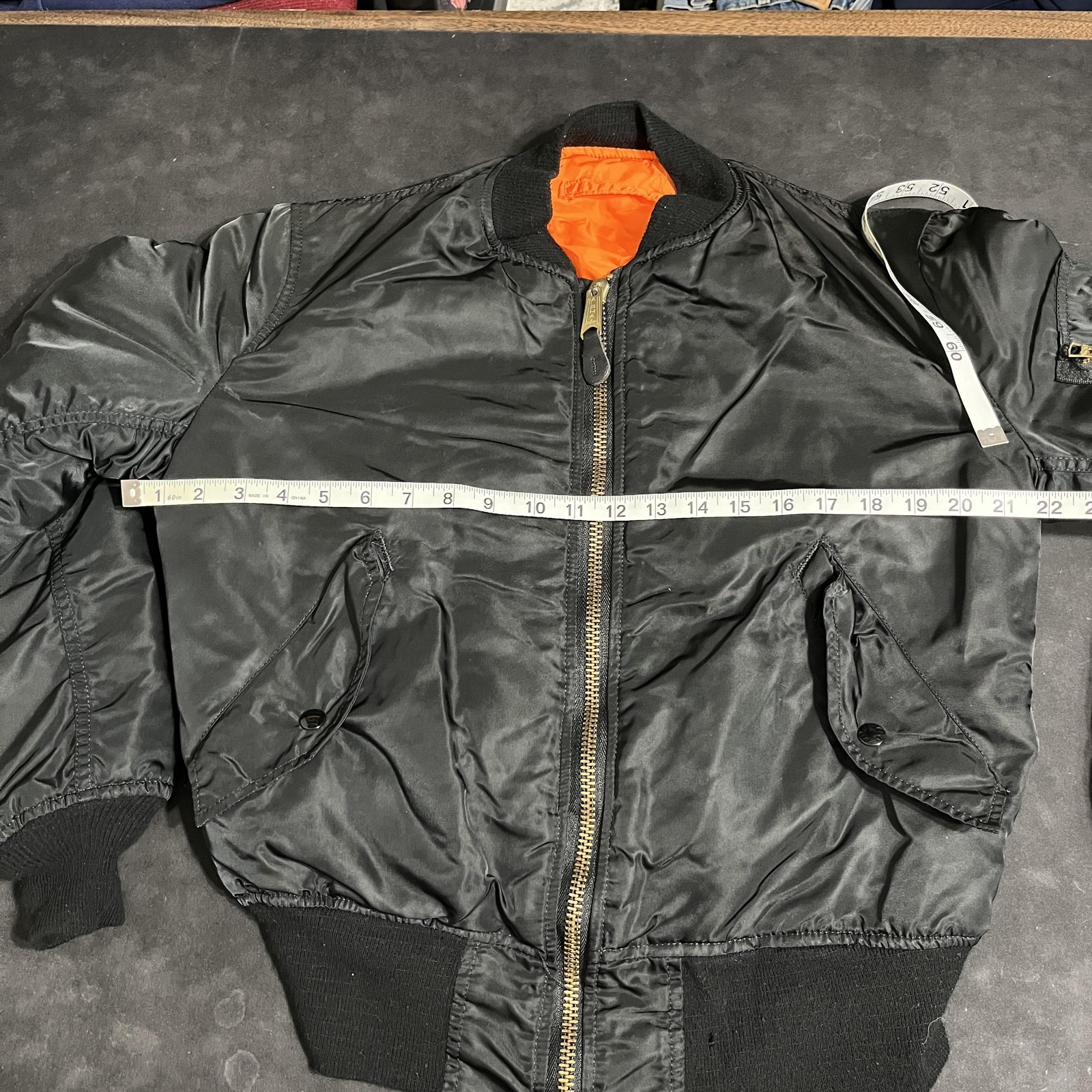 Vintage MA-1 Flight Jacket Alpha Industries USA Made USAF Black Orange Vietnam