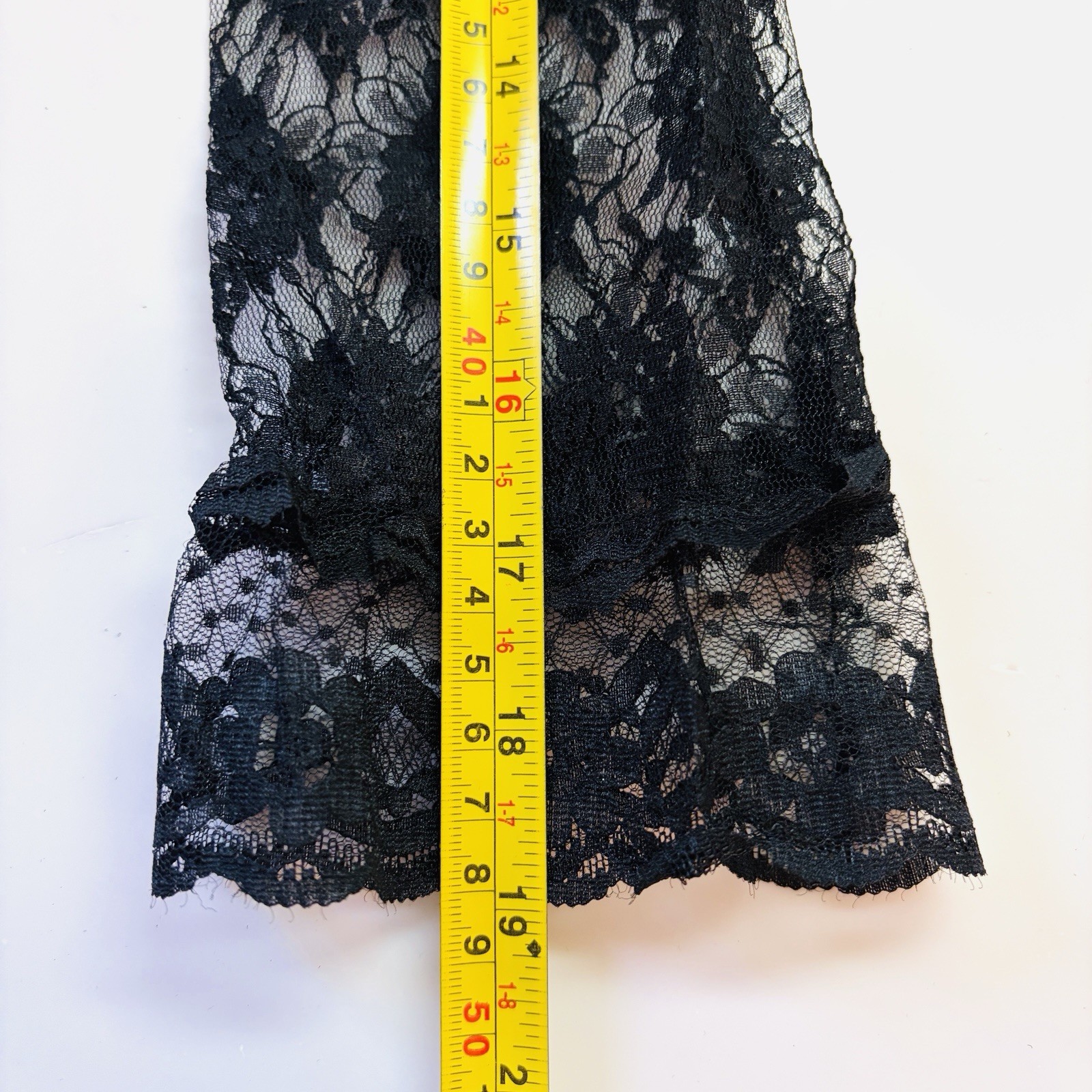 Vtg New Black Lace Gloves Ruffle Wrist Opera Sheer Evening Party Costume Goth