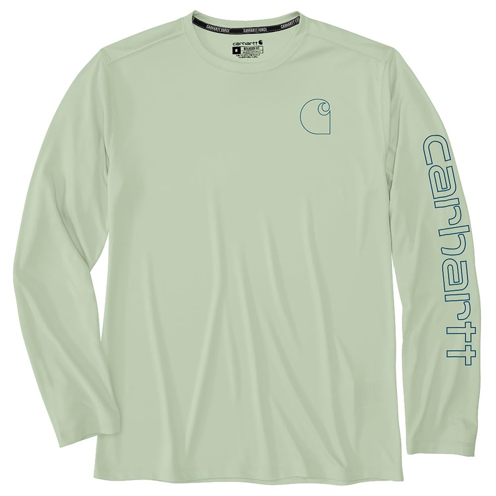 Carhartt Force Sun Defender Long-Sleeve Logo Graphic T-Shirt 106164 Green LARGE