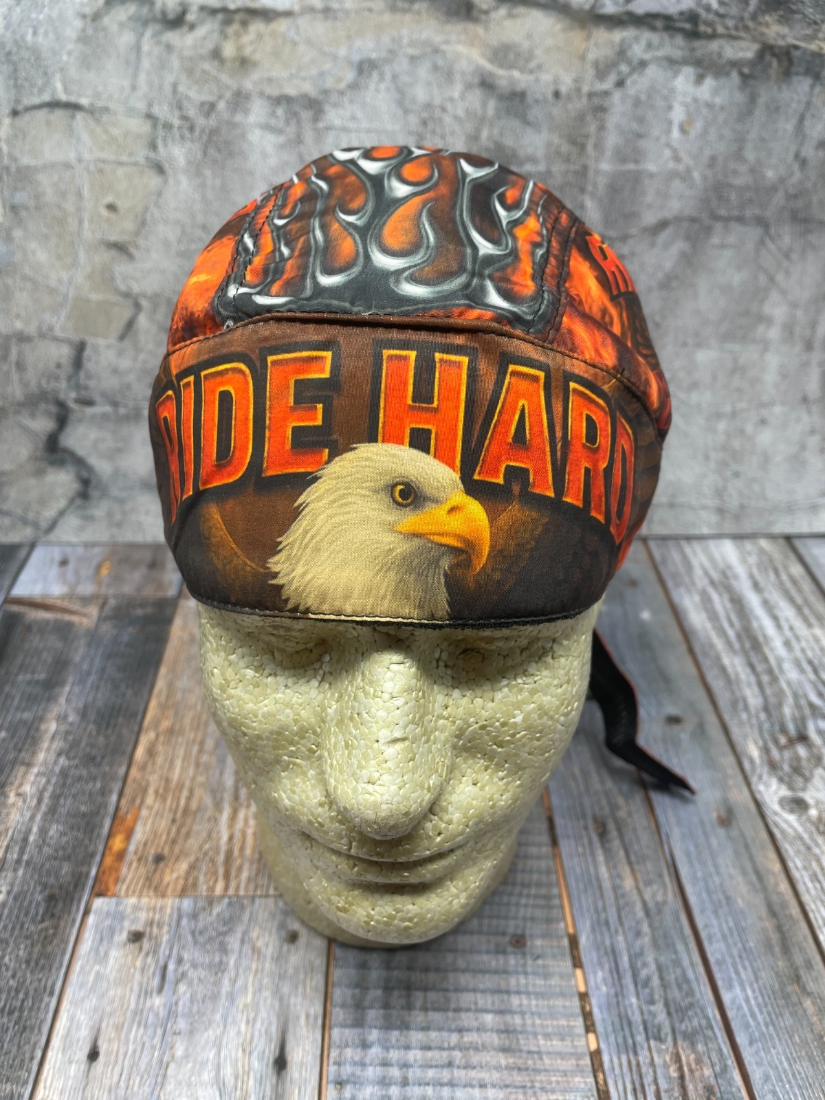 Black Orange Ride Hard Fast Platinum Durag Doo Rag Skull Cap Sweatband Biker