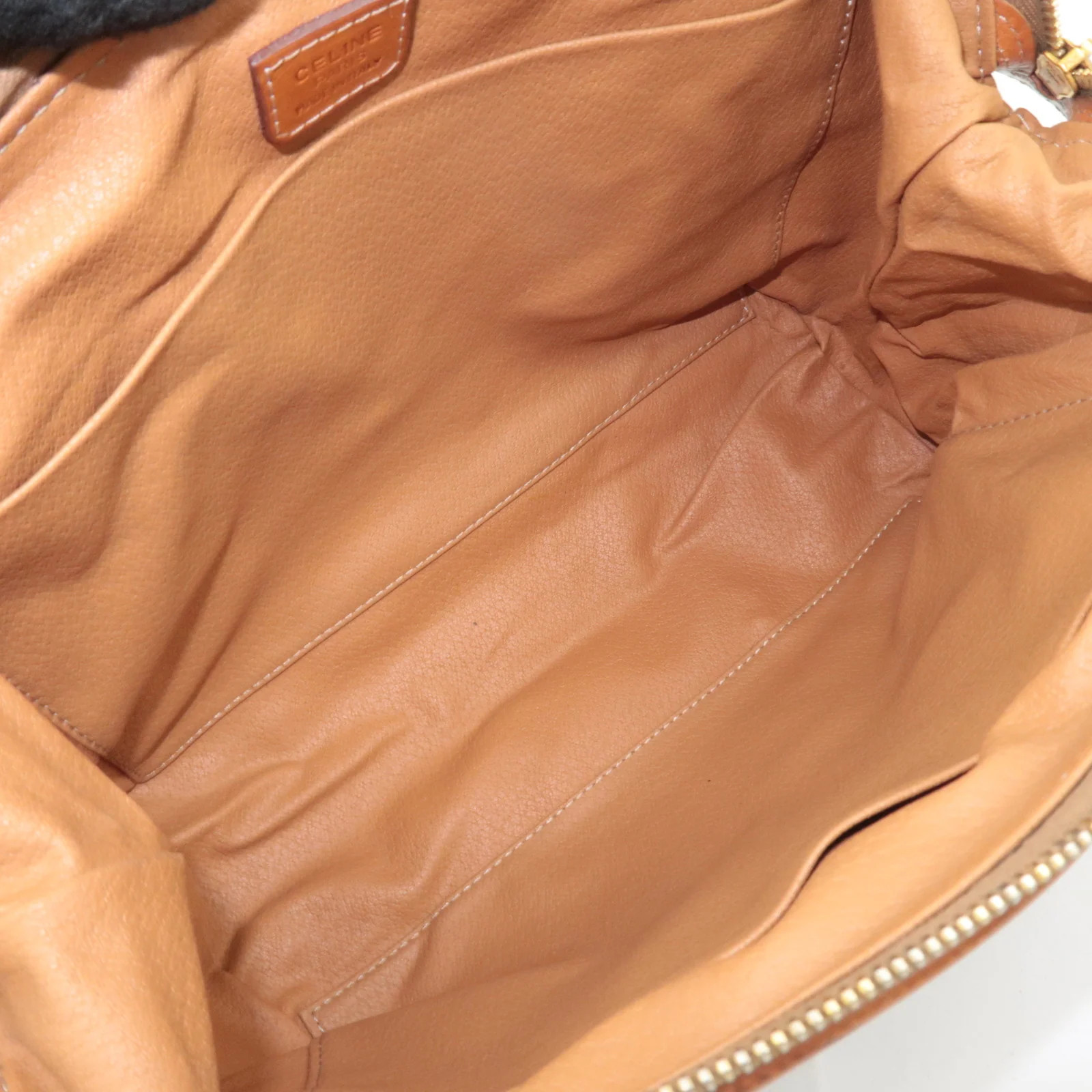 CELINE Macadam PVC Leather Cosmetic Pouch Brown Gold HDW Authentic