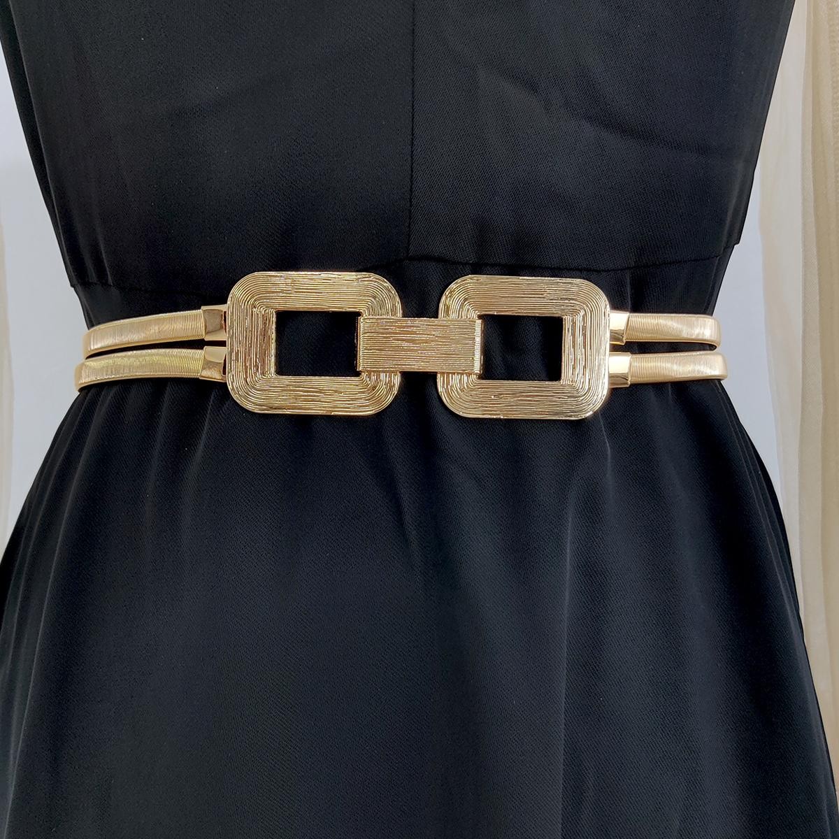 Designer Style Women Elastic Gold Chain Waist Belt Stretch Metal Dress Elegant