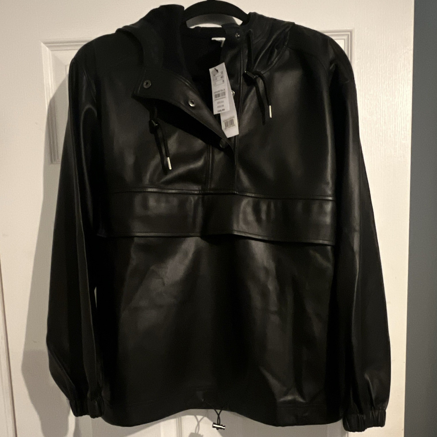 Topshop Women’s Black Hooded Anorak Jacket Zip Drawstring Size 12 NEW