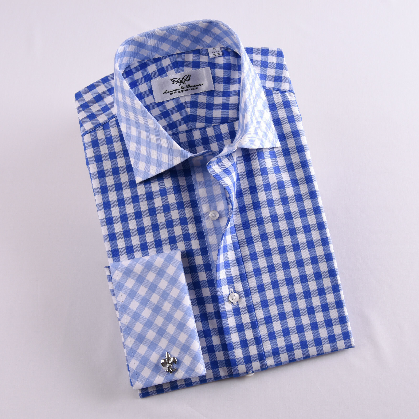 Blue Check Designed Business Shirt Easy Iron Wrinkle Free Contrast Collar & Cuff