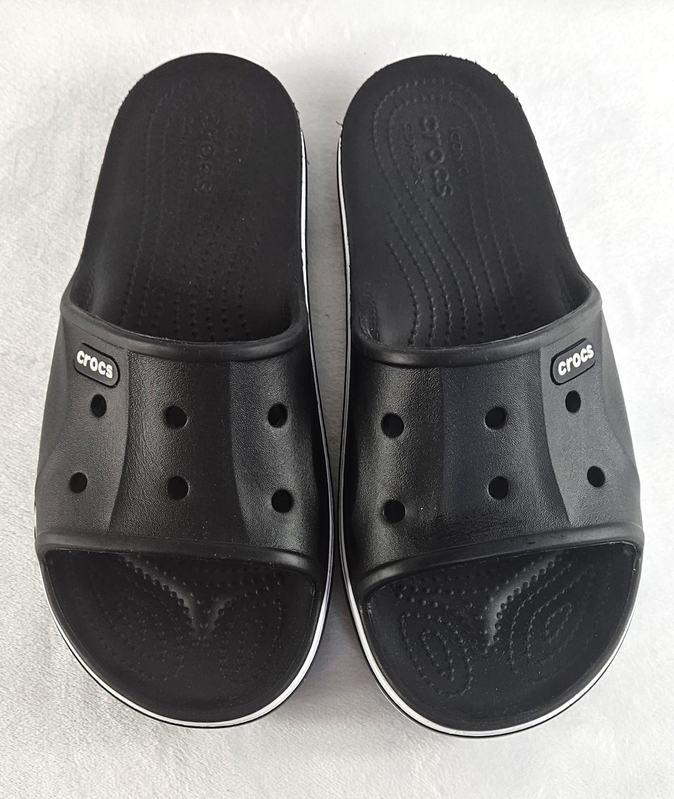 Crocs Unisex Bayaband Slide Sandals Black/White Water Friendly Womens 10 Mens 8