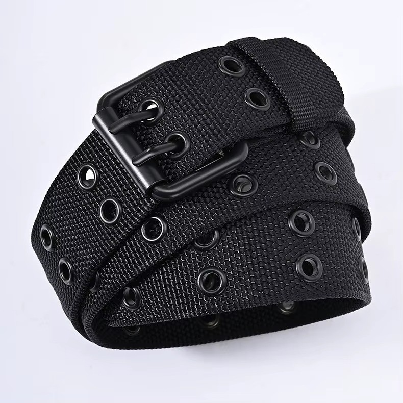 NEW Unisex 100% Cotton Canvas Belt Double Grommet Hole For Men Women Buckle Jean