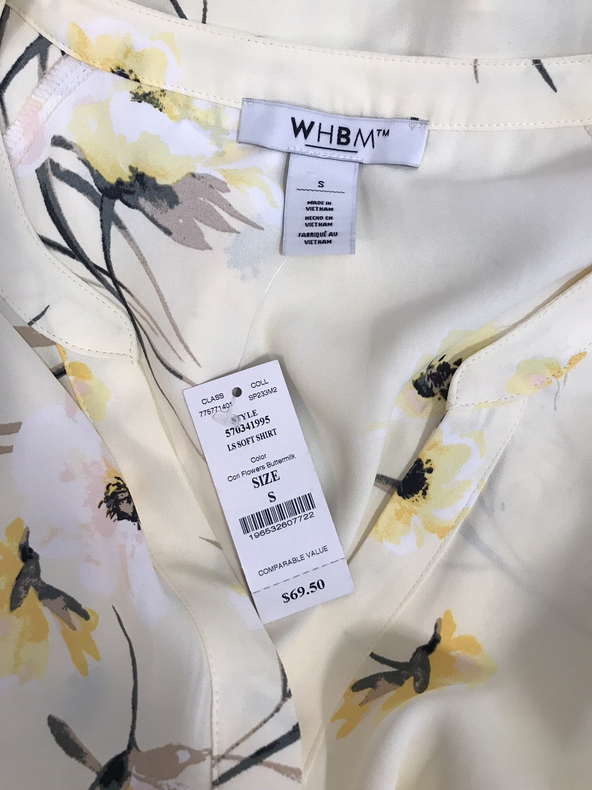 WHBM S Top NWT $69 Sheer Summer Button Up Shirt Blouse Floral Soft Long Sl V Cut