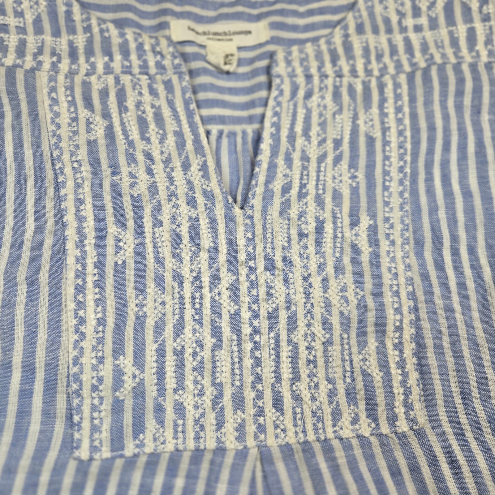 Beach Lunch Lounge Blue Striped Sleeveless Top with Embroidered Detail Size XS
