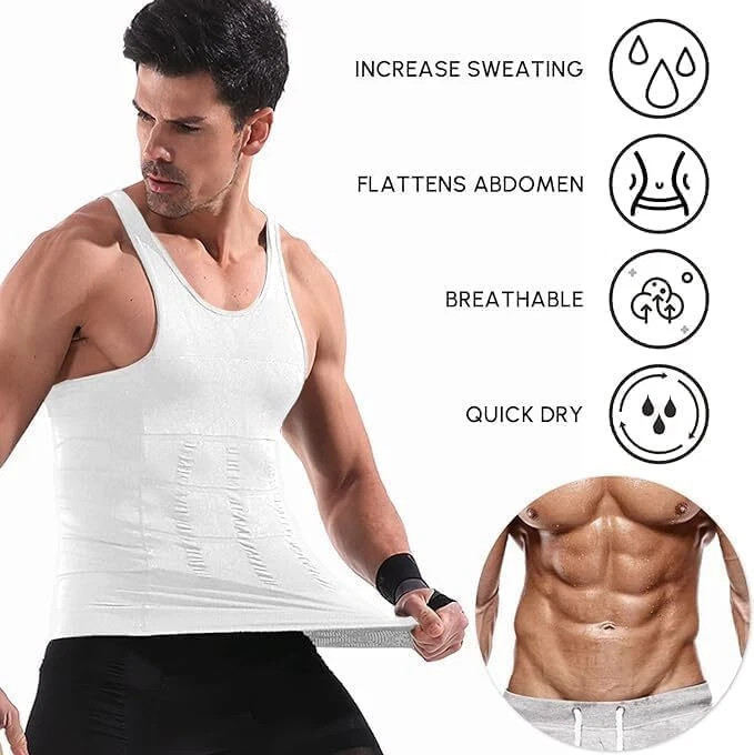 Mens Slimming Body Shaper Belly Chest Compression Vest Girdle T-Shirt Tank Top