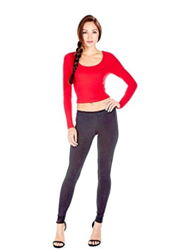 Plain Basic Solid Cotton Ankle Length Long Full Leggings Junior & Plus Size S-3X