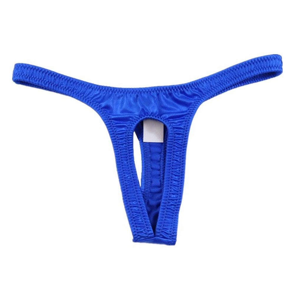 Men’s Fluorescent Ice Silk Thong Underwear Sexy Open Pouch Briefs Panties T-back