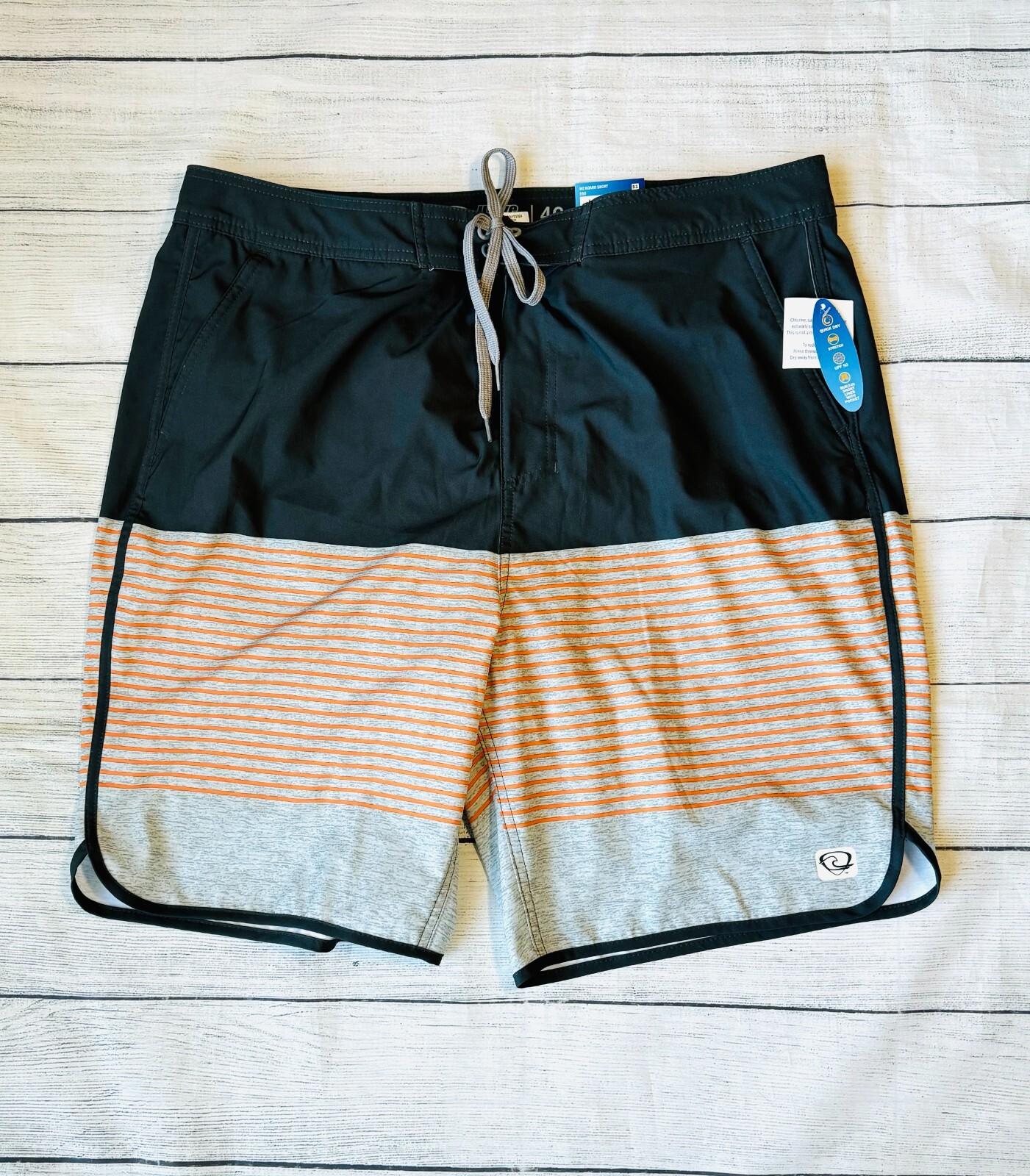New Wave Zone Men’s Sz 40 Board/Swim Shorts UPF 50 Stretch Charcoal Grey/Orange