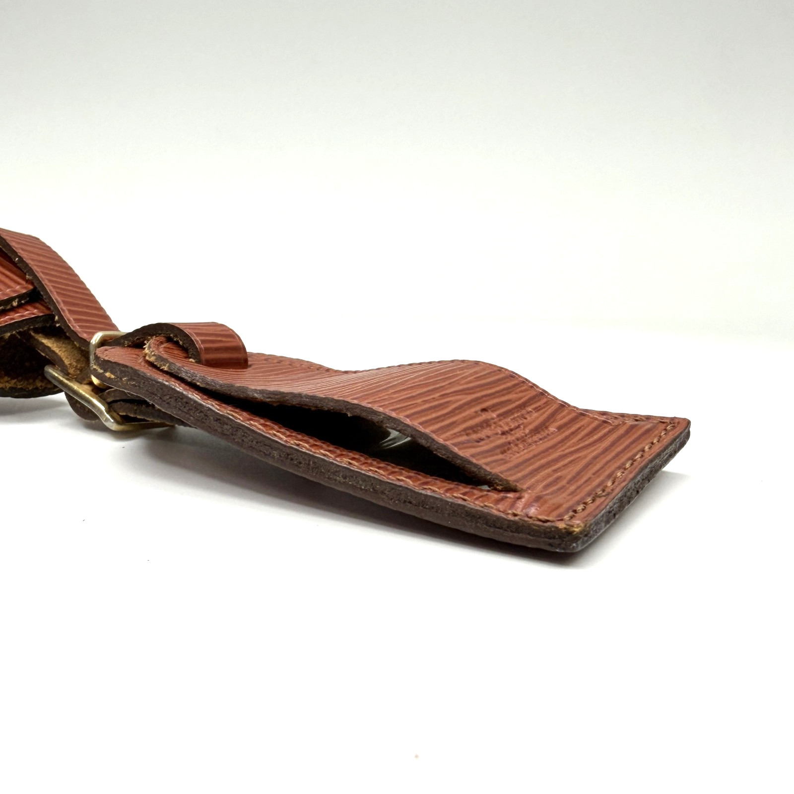 Authent Louis Vuitton Epi Brown Leather Luggage Name Tag & Poignet Used Japan
